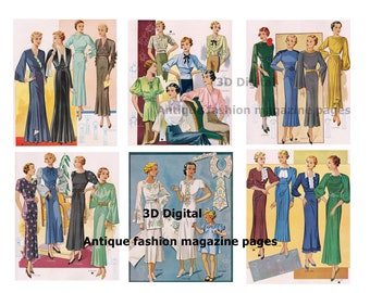 3D. Digital antique fashion magazine ephemera/fashion magazine pages/vintage fashion ephemera 1935/junk journal/fashion collage sheet/JPG