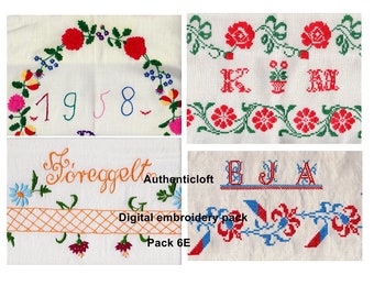 6E. Digital vintage linen/26 digital vintage embroidery/printable embroidered letters/digital vintage embroidered letters ephemera/initials