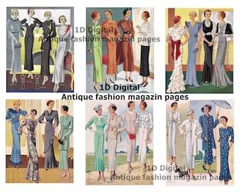 1D. Digital antique fashion magazine ephemera/fashion magazine pages/vintage fashion ephemera 1935/junk journal/fashion collage sheet/JPG