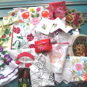 30P. Hungarian 25 embroidery/Hungarian hand embroidered fabrics/bundle of embroidery/quilt/vitage embroidery pack embroidery scraps