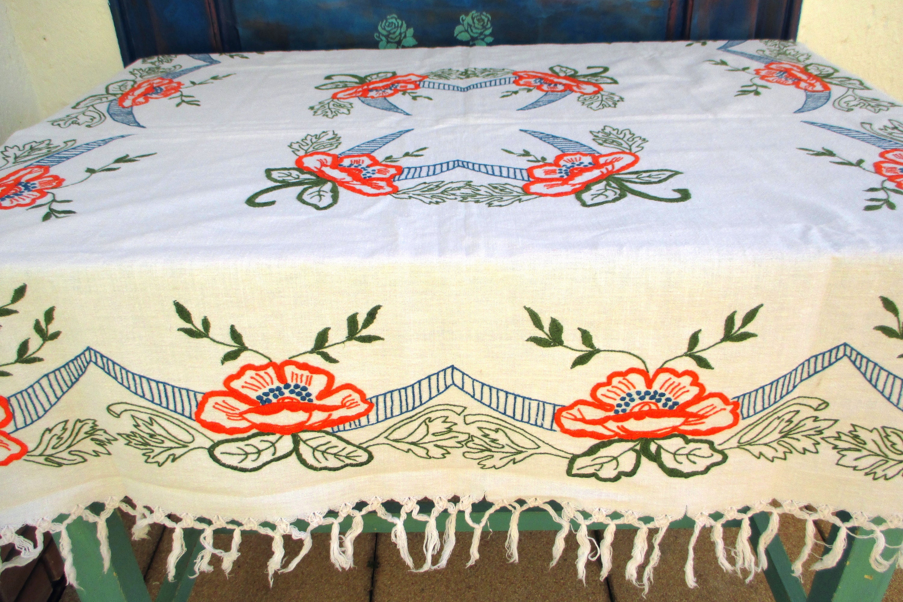 626. Vintage Hand Embroidered Tablecloth/hungarian Etsy