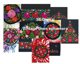 3E. Digital vintage linen/10 digital vintage embroidery/printable Hungarian embroidery/vintage linen ephemera/vintage linen collage sheet