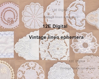 12E. Digital vintage linen/13 digital vintage embroidery/printable crochet/doilie/vintage linen ephemera/vintage linen collage sheet