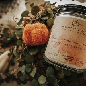 Hey Gourd-geous Candle / Colección de velas de otoño / Mecha de madera / Cera de crema de albaricoque de coco / Calabaza / Caqui / Miel