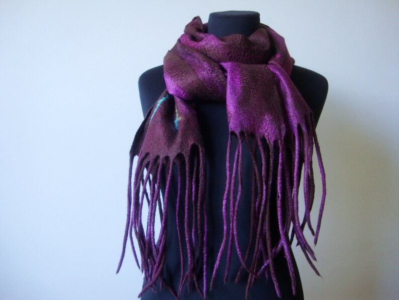 Long felted shawl, Large wool scarf, Evening cover up, brown felt scarf, Nuno felt shawl, Best gift for woman image 9