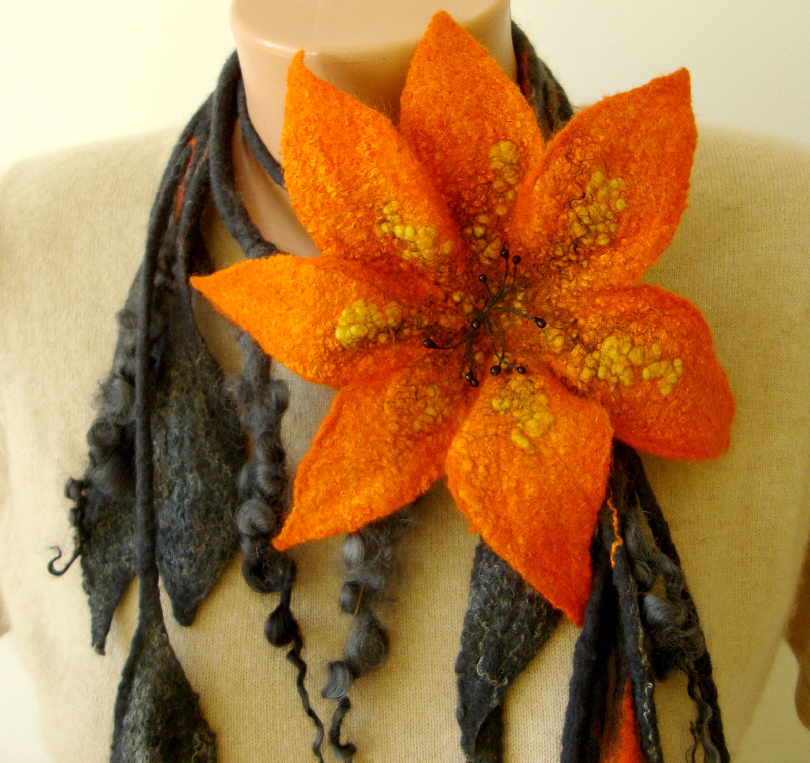 Felt Flower Necklace Large Felt Flower Brooch Handmade Scarf Etsy