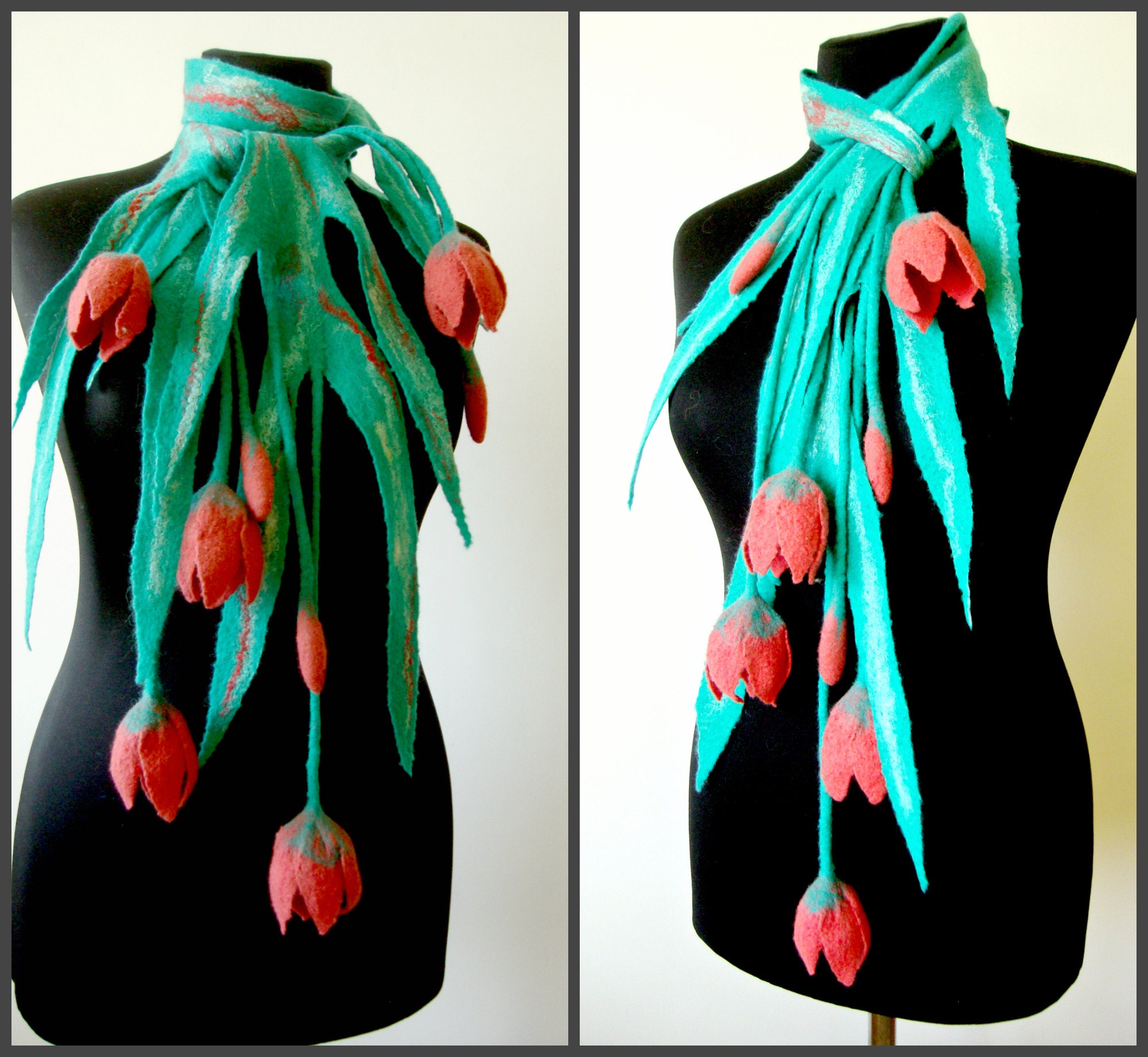 Wool felted flowers scarf lariat with tulips Scarf felt Etsy