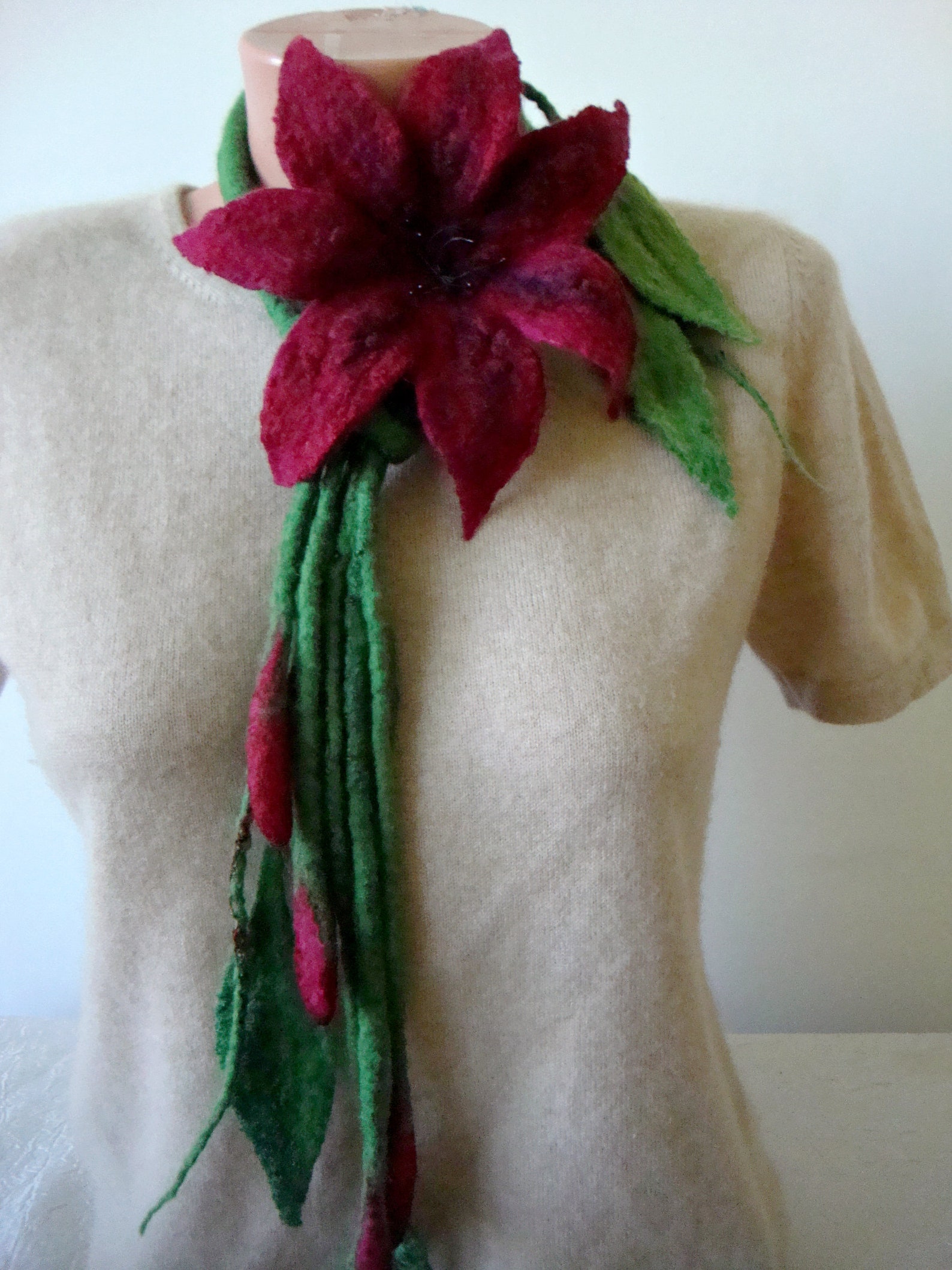 Felt Flower Necklace Women Felt Flower Lariat Necklace Felt Etsy