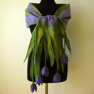 Felt flower bouquet scarf women Ladies fashion scarves Handmade wool shawl Pure wool felt