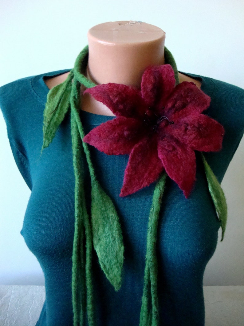 Felt Flower Necklace Women Felt Flower Lariat Necklace Felt Etsy