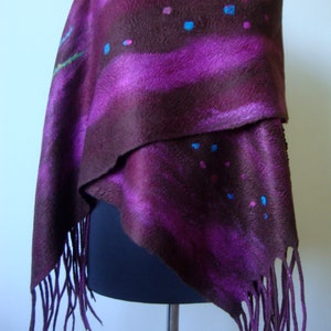 Long felted shawl, Large wool scarf, Evening cover up, brown felt scarf, Nuno felt shawl, Best gift for woman image 7