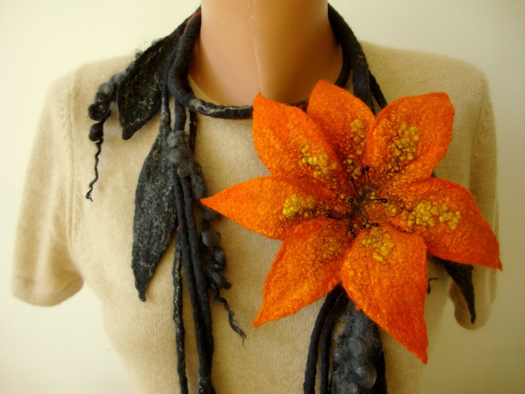 Felt Flower Necklace Large Felt Flower Brooch Handmade Scarf Jewelry