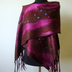 Long felted shawl, Large wool scarf, Evening cover up, brown felt scarf, Nuno felt shawl, Best gift for woman image 1