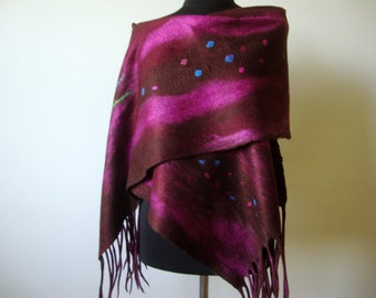 Long felted shawl, Large wool scarf,  Evening cover up, brown felt scarf, Nuno felt shawl, Best gift for woman