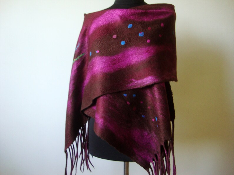 Long felted shawl, Large wool scarf, Evening cover up, brown felt scarf, Nuno felt shawl, Best gift for woman image 1