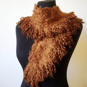 Fur felted brown scarf woman, ecofriendly woolen scarf, fur collar, winter scarf,  Luxurious hand made felt collar,