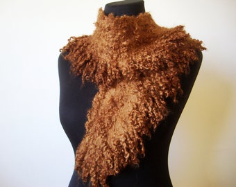 Fur felted brown scarf woman, ecofriendly woolen scarf, fur collar, winter scarf,  Luxurious hand made felt collar,