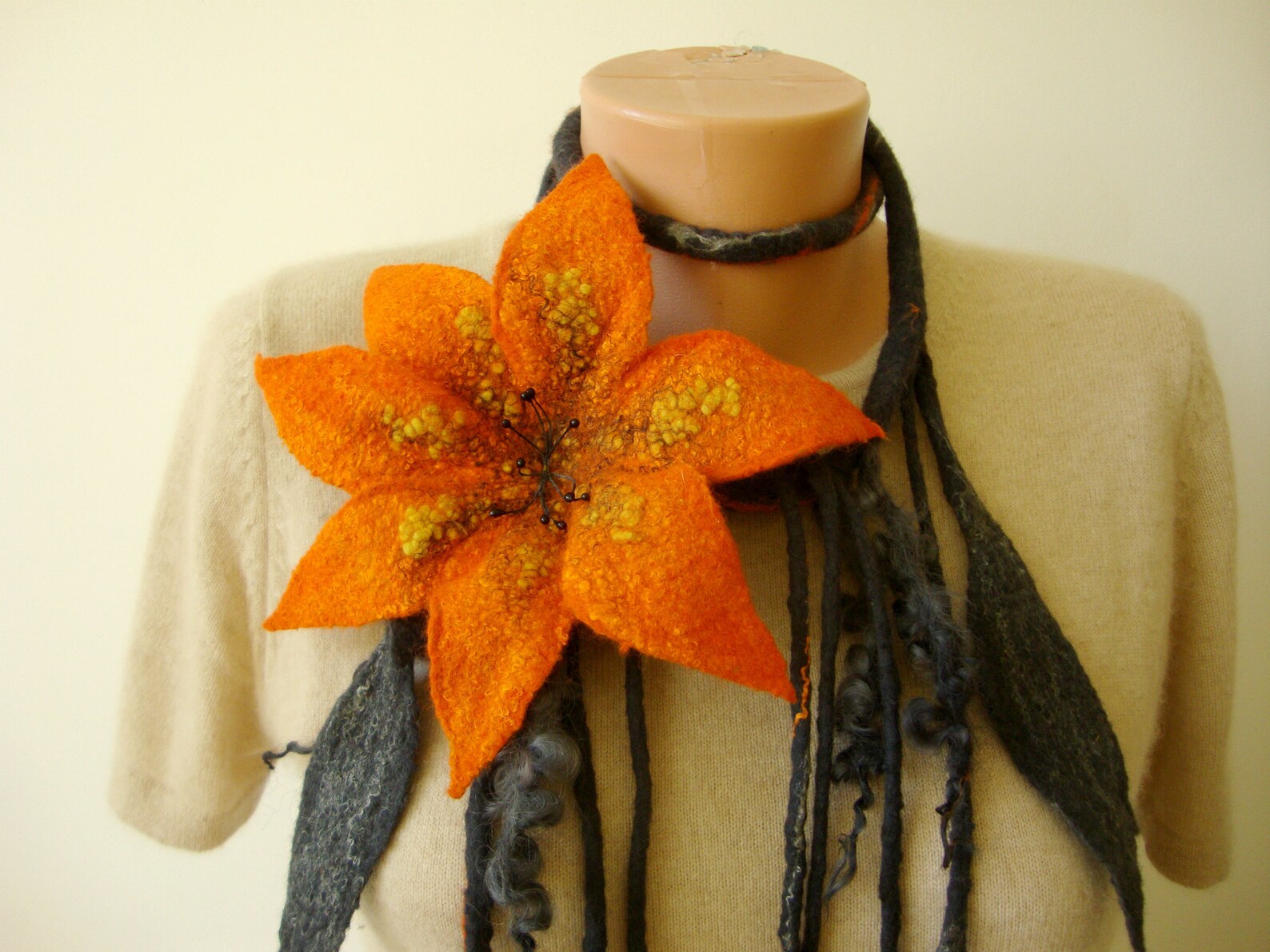 Felt flower necklace Large felt flower brooch Handmade scarf Etsy