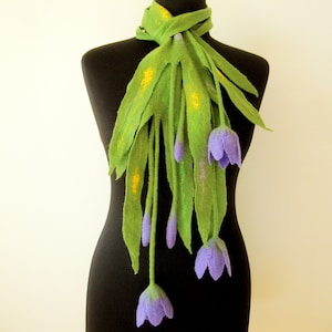 Best gift for woman unique jewelry Handmade wool felted scarf Felt flower tulip necklace lariat Charm extravagance scarf, Ukrainer shop