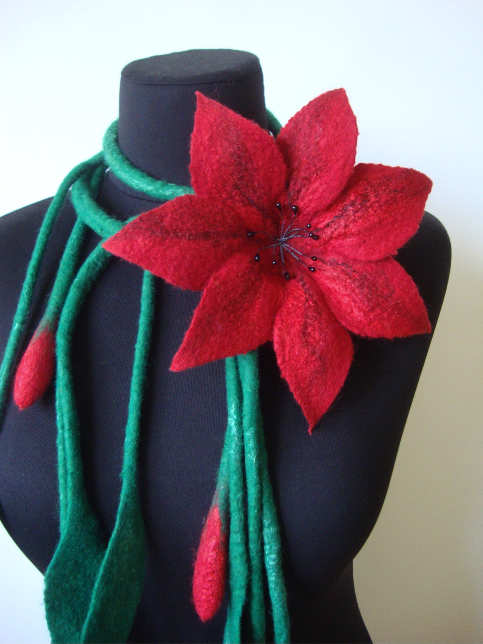 Felt Flower Necklace Women Felt Flower Lariat Necklace Felt Etsy