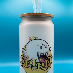 Spirit King Boo 18oz Glass Sippers with bamboo top and straw