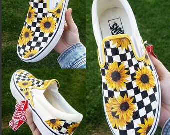 sunflower checkered slip on vans