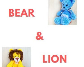 2 in 1 PDF Pattern Lion & Bear. How to make amigurumi Lion and bear.