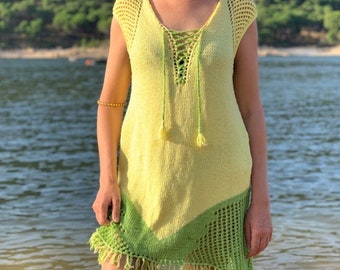Vestido tunica para playa tejido a mano