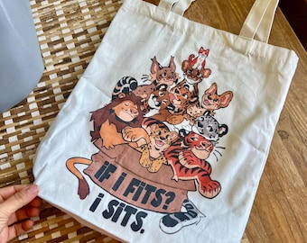 I fits, I sits! Tote bags