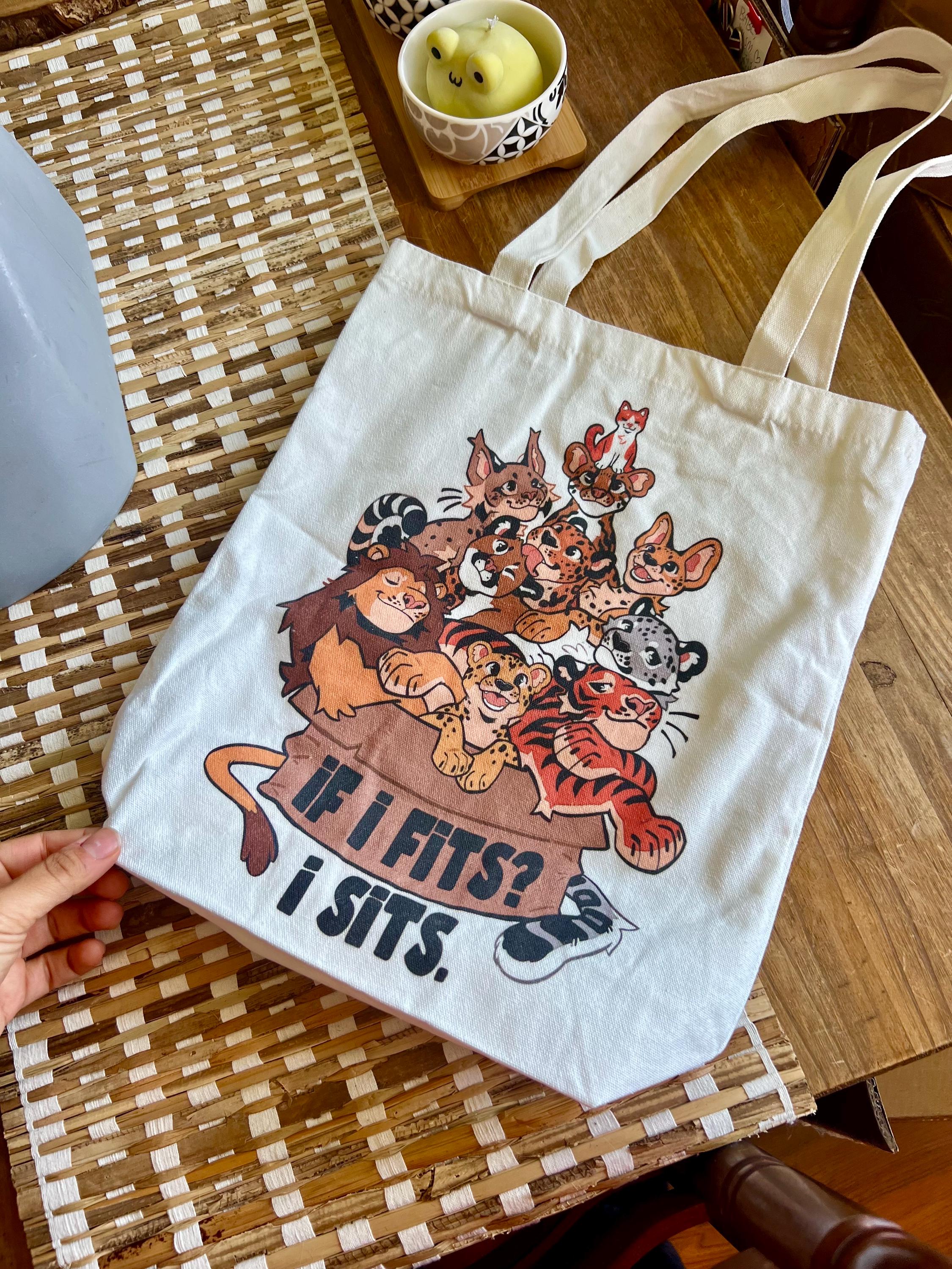 Male Lion Drawing Shoulder Tote Bag - 100% Cotton Reusable Shopping Bag, 42x38cm