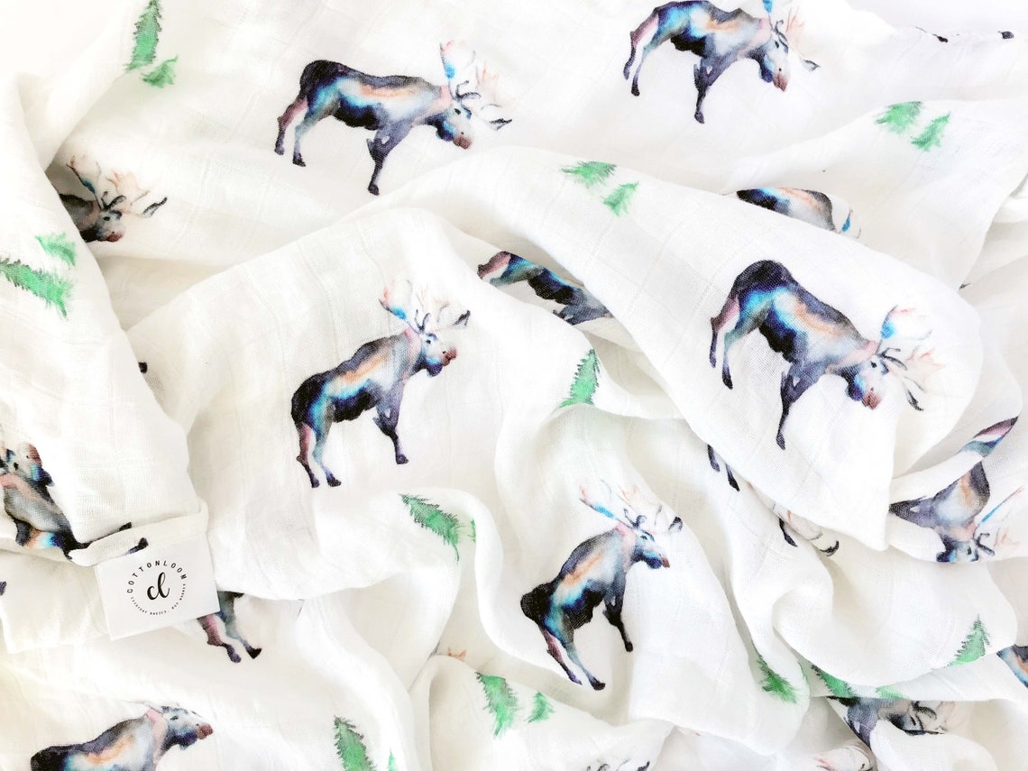 Muslin Baby Blanket Moose Baby Blanket Bamboo Blanket Etsy