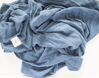 Dusty Blue Bamboo Muslin Swaddle Blanket: 47x47 in
