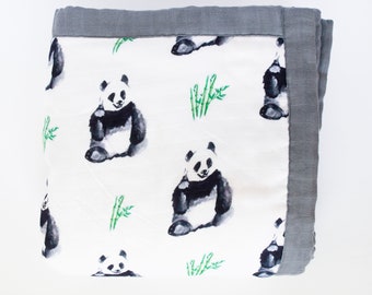 Muslin Baby Blanket, Panda Baby Blanket, Bamboo Blanket, Muslin Swaddle Blanket, Panda Swaddle, Baby Swaddle, Baby Boy Swaddle, Baby Quilt