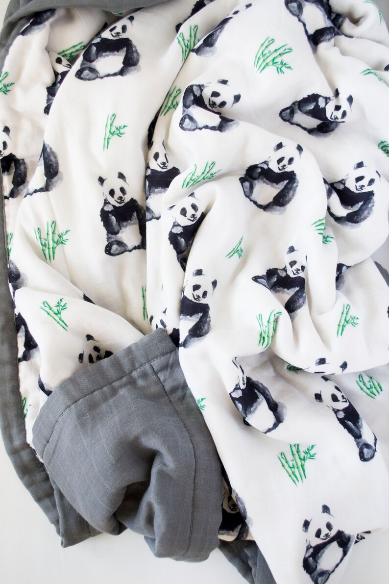 Muslin Baby Blanket Panda Baby Blanket Bamboo Blanket Etsy
