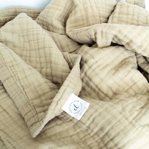 Tan Muslin Baby Swaddle Blanket: 100% Cotton Quilt (47x47in)