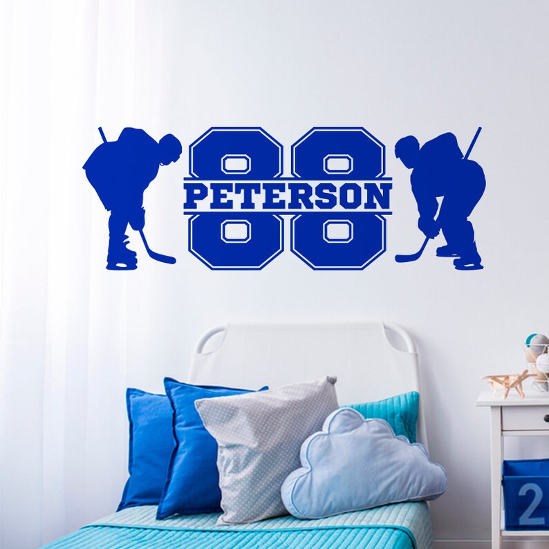 Hockey Wall Decal with Player Last Name /& Number Kids Room Wall Decal Hockey Player Decal Personalized Wall Decal Ice Hockey Wall Decal