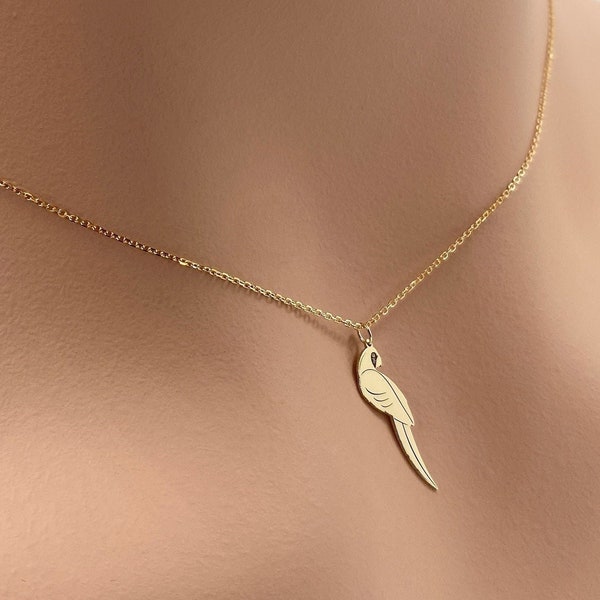 Real 14k Solid Gold Minimal Parrot Necklace, Dainty Gold parrot Necklace, Tiny Gold parrot Necklace, Very Small Personalized Custom Jewelry