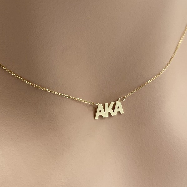 Real 14k Solid Gold Minimal Alpha Kappa Alpha Necklace, Dainty Alpha Kappa Alpha Greek letters Necklace, Very Small Custom Jewelry