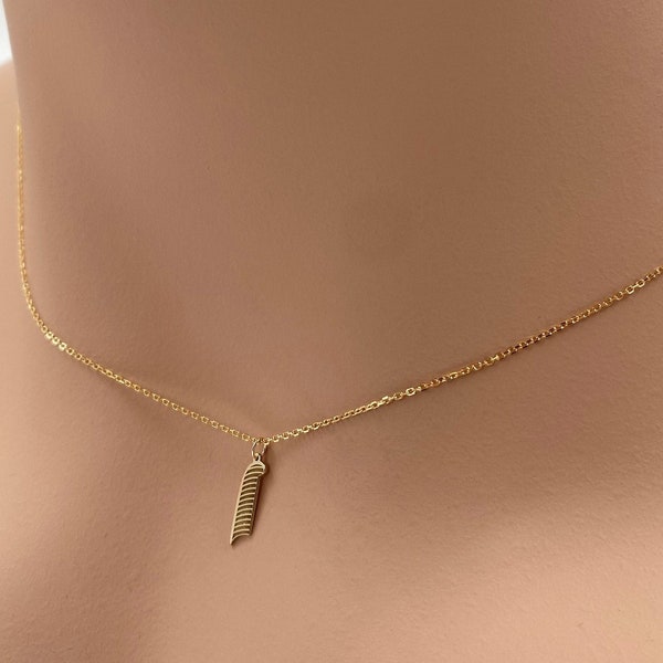 Real 14k Solid Gold Minimal Feather of Truth Necklace, Dainty Feather of Maat Necklace, Tiny Feather Necklace, Very Small Custom Jewelry