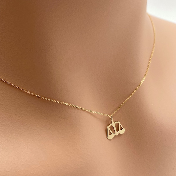 Echt 14k Gold Minimal Justice Halskette, Zierliche Halskette, Kleine Halskette mit Gravur, 14k Gold Halskette