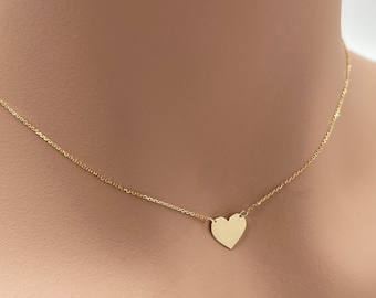 Real 14k Solid Gold Minimal Heart Necklace, Dainty Gold Heart Necklace, Tiny Heart Necklace, Very Small Personalized Jewelry, Love Necklace