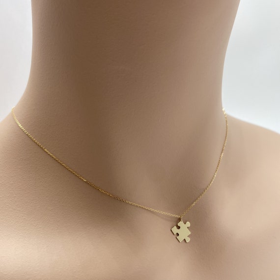 Real 14k Solid Gold Minimal Puzzle Necklace, Dainty Gold Puzzle Necklace, Tiny Gold Puzzle Necklace, Very Small Personalized Custom Jewelry