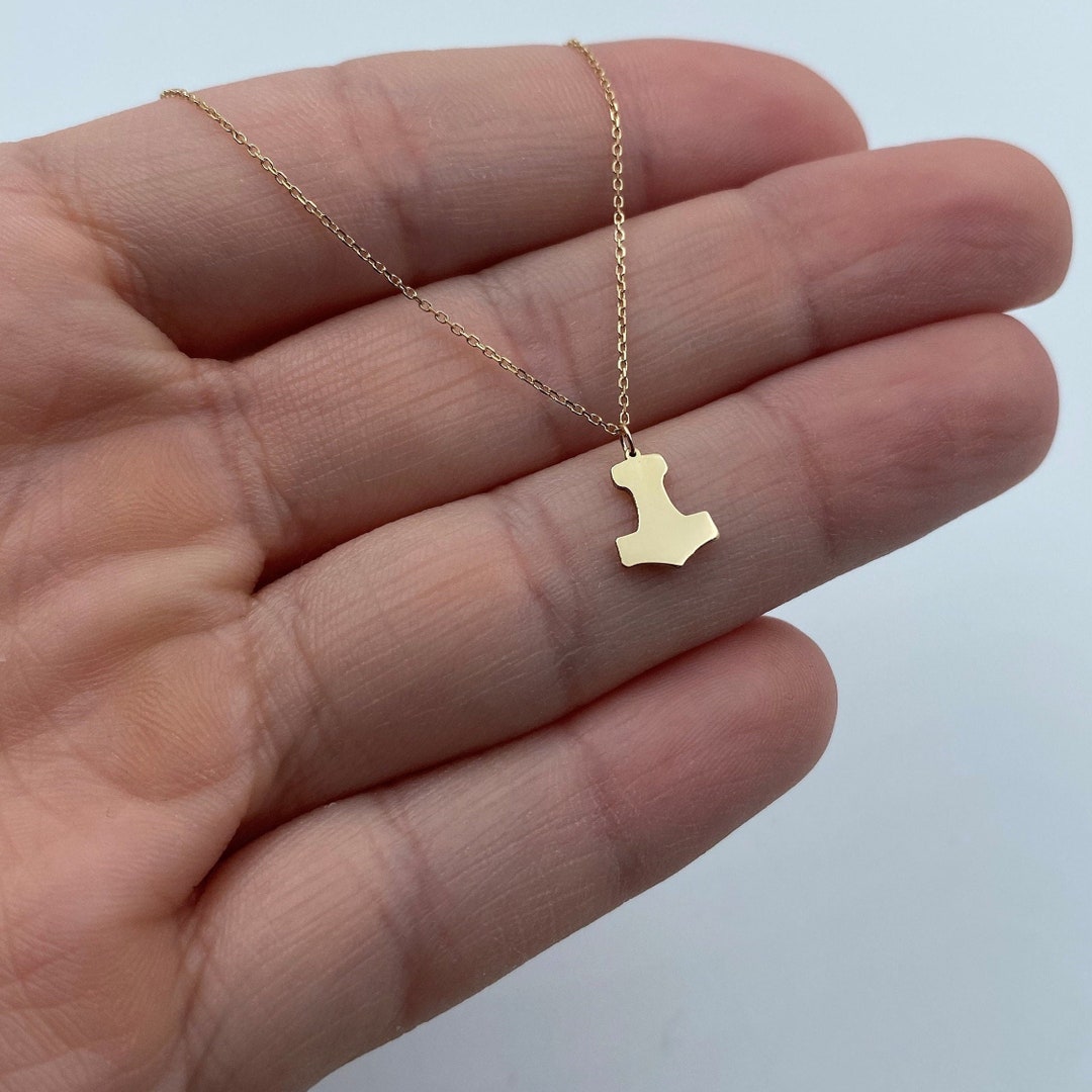 14K Solid Gold Viking Mjölnir Necklace, Dainty Solid Gold Hammer of Thor Necklace, Tiny Thors
