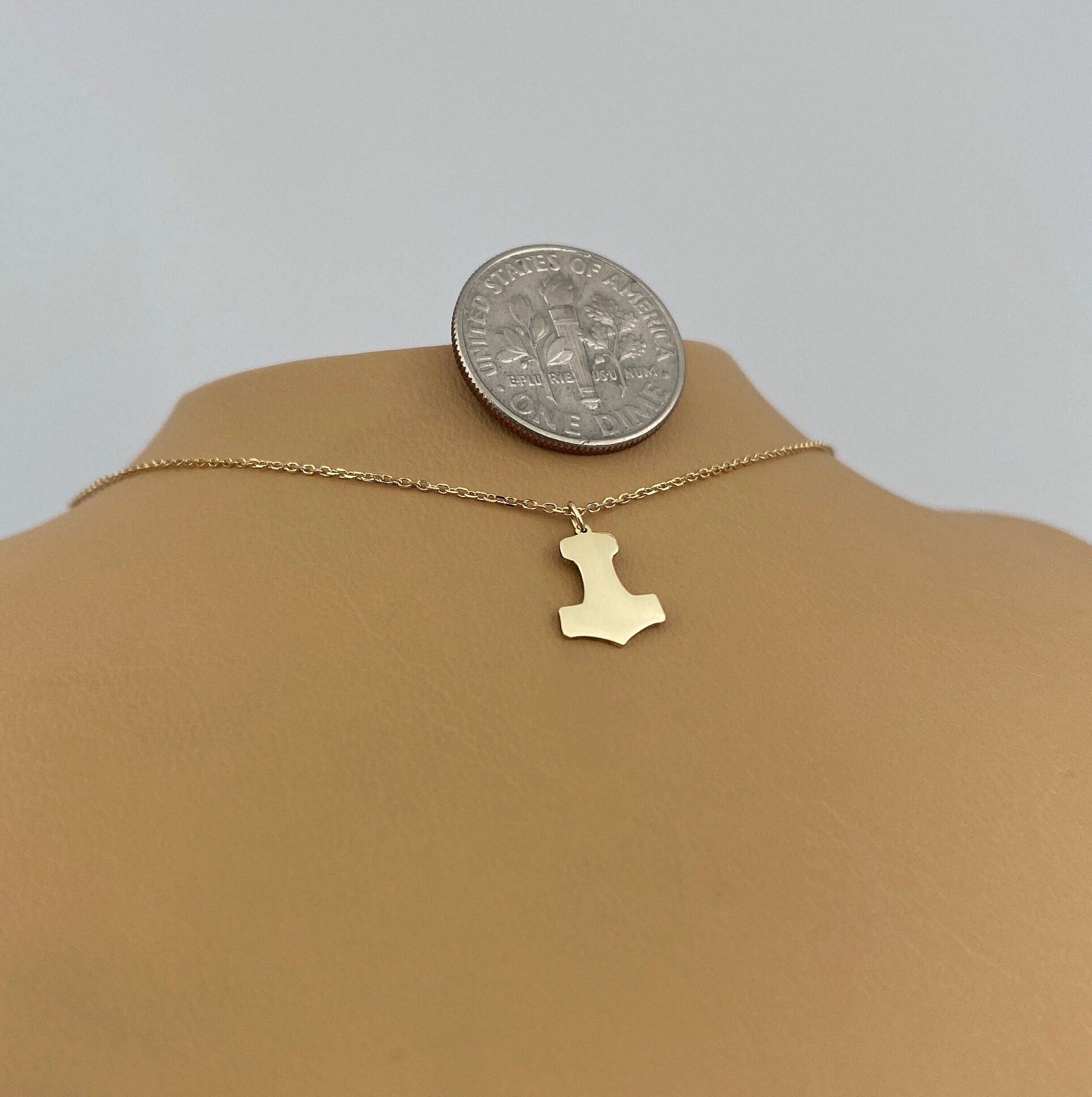 14K Solid Gold Viking Mjölnir Necklace, Dainty Solid Gold Hammer of Thor Necklace, Tiny Thors