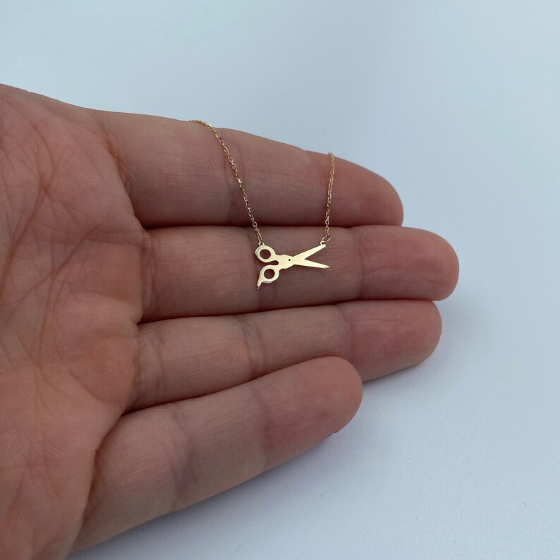 Real 14k Solid Gold Minimal Scissors Necklace, Dainty Scissors Necklace