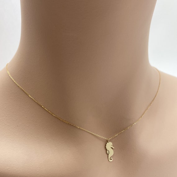 Real 14k Solid Gold Minimal Seahorse Necklace, Dainty Seahorse Necklace, Tiny Hippocampus Necklace, Very Small Personalized Custom Jewelry
