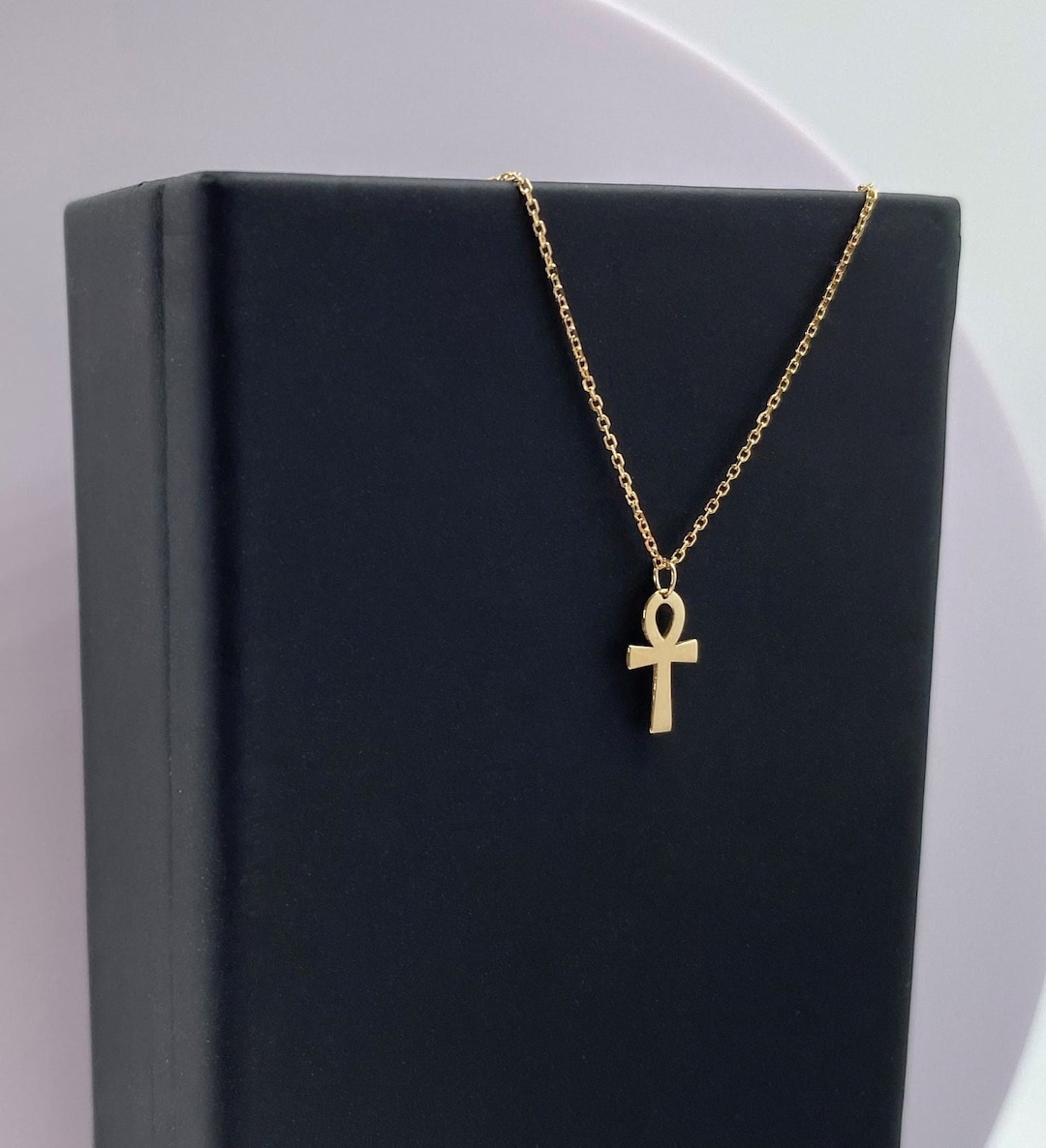 Real 14k Solid Gold Dainty Ankh Necklace, Gold Minimal Ankh Necklace