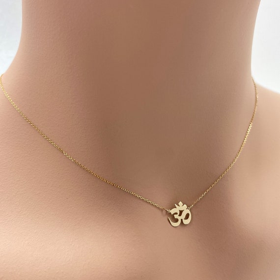 Real 14k Solid Gold Minimal Om Necklace, Dainty Gold Ohm Necklace, Tiny Gold Aum Necklace, Very Small Personalized Custom Jewelry