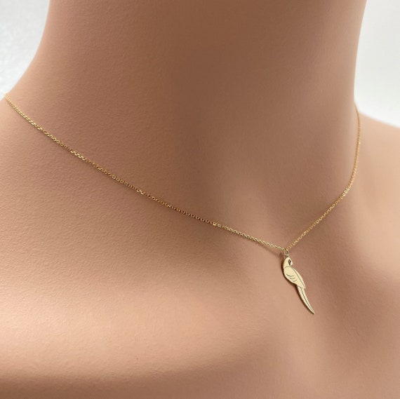 Real 14k Solid Gold Minimal Parrot Necklace, Dainty Gold parrot Necklace, Tiny Gold parrot Necklace, Very Small Personalized Custom Jewelry