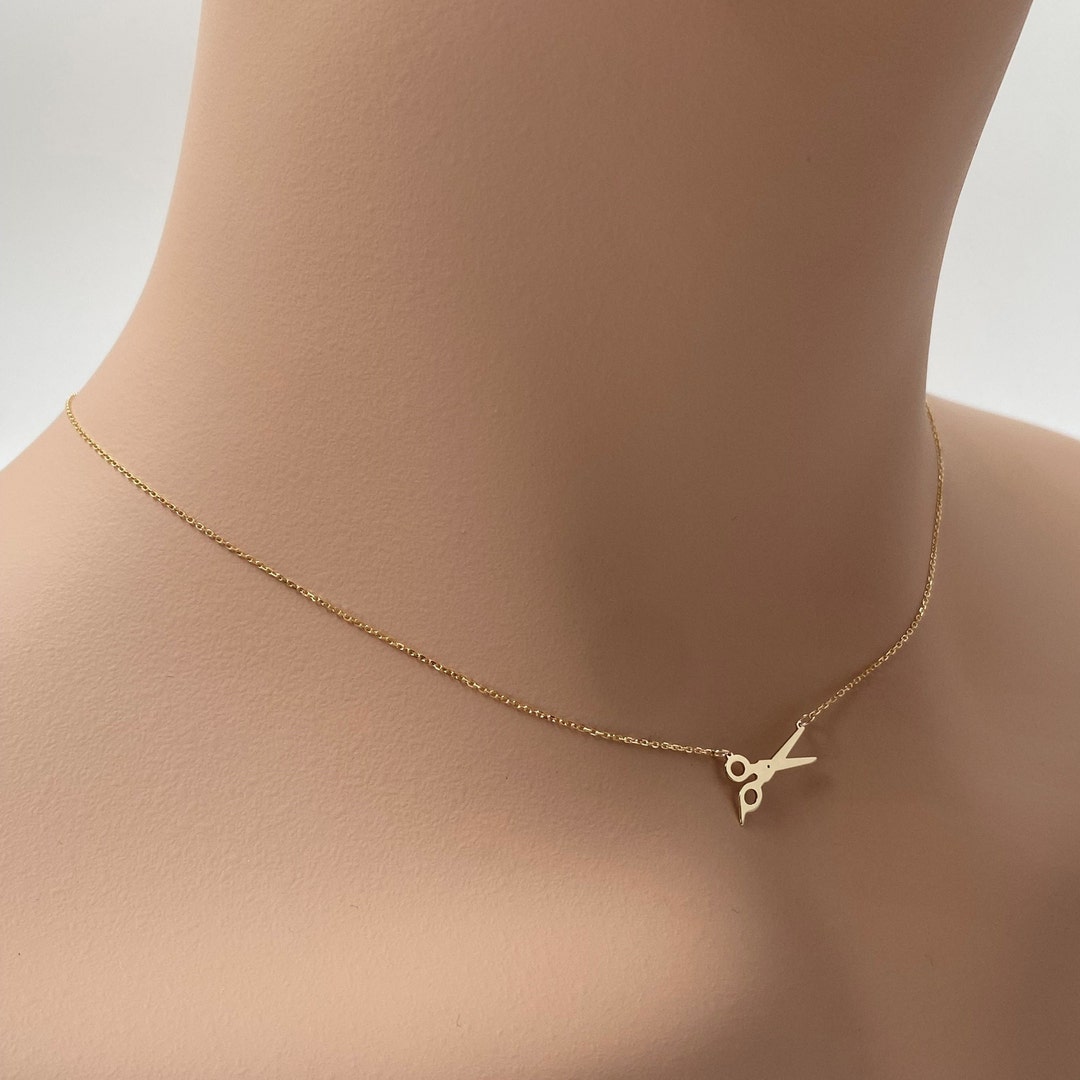 Real 14k Solid Gold Minimal Scissors Necklace, Dainty Scissors Necklace